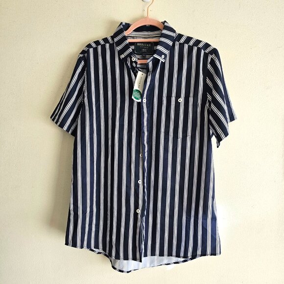 NWT Heritage Report Collection Striped Microstretch Short Sleeve Button Up Shirt - Picture 1 of 8